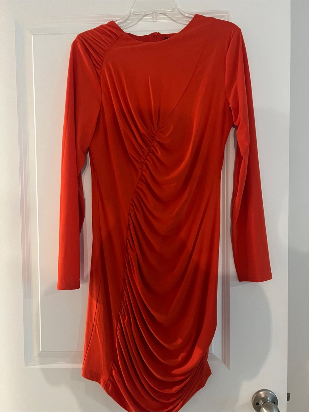 Zara Red Long-Sleeve Ruched Bodycon Dress